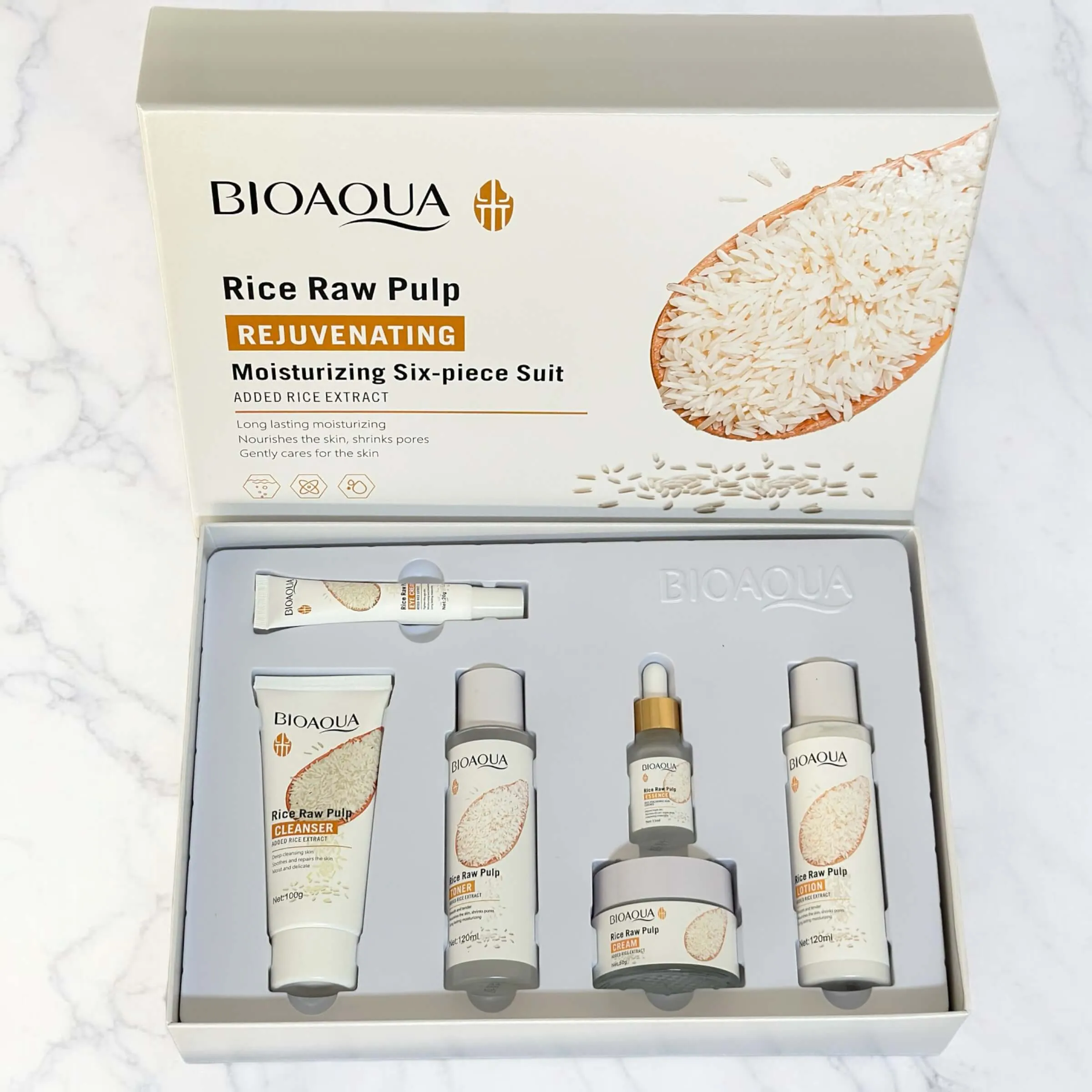 Box Cuidado Facial 6 Pcs Bioaqua De Arroz