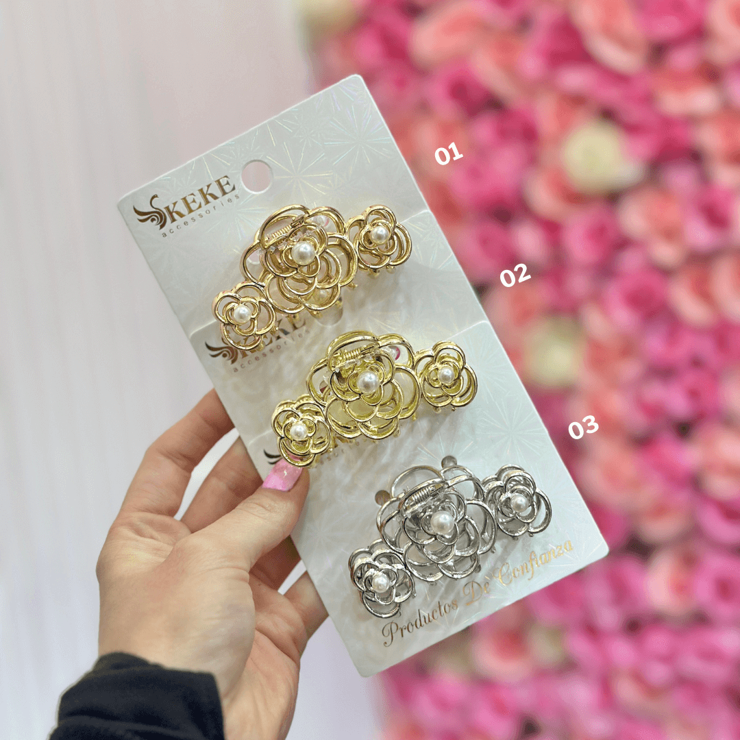 Gancheta Flores Con Perlas