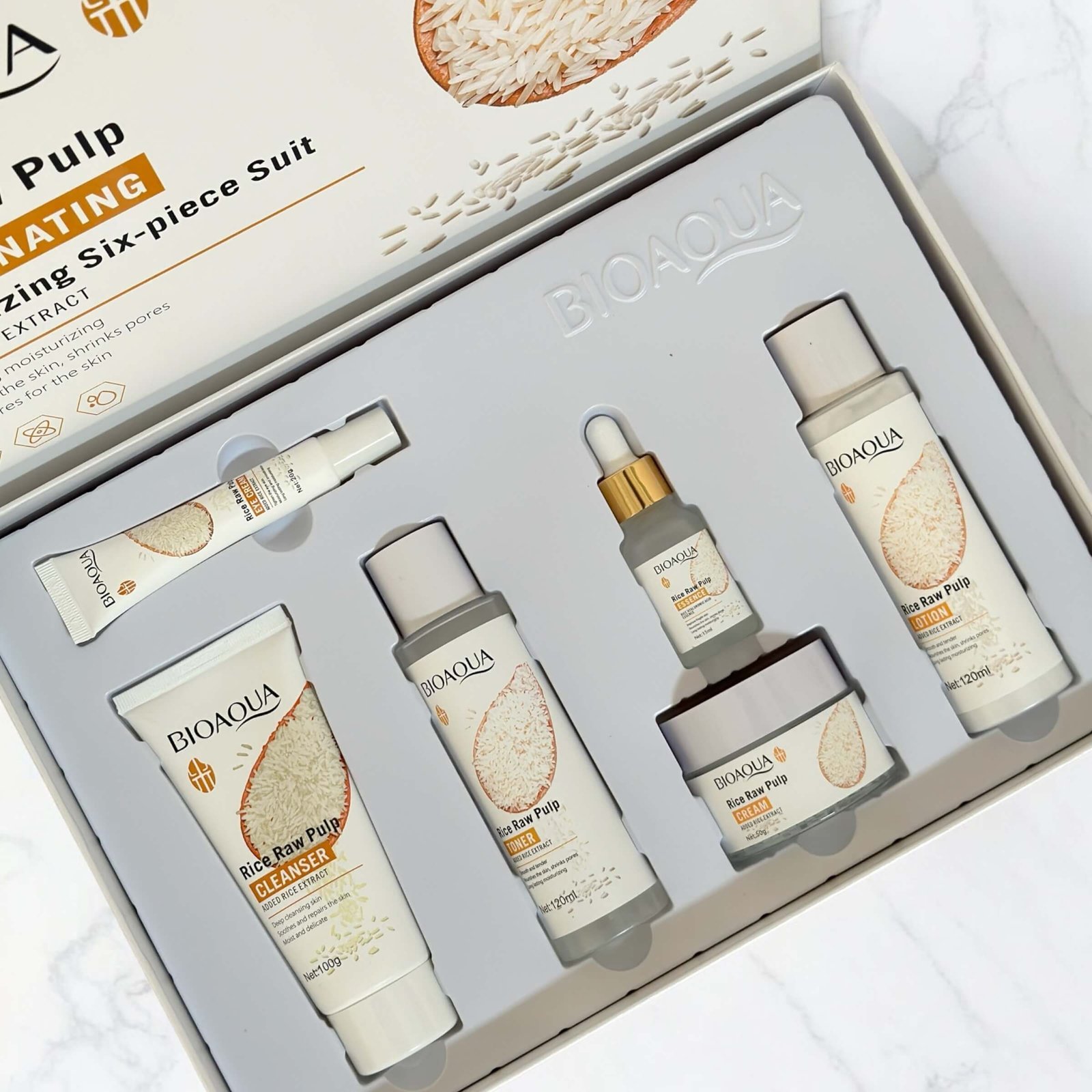 Box Cuidado Facial 6 Pcs Bioaqua De Arroz