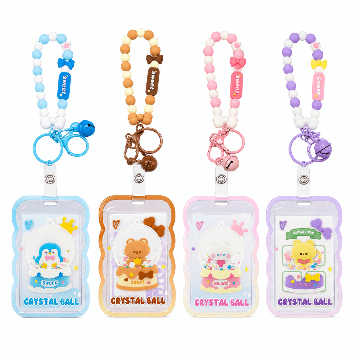 Pack 6 Pcs Porta Credencial Kawaii con Llavero de Silicona